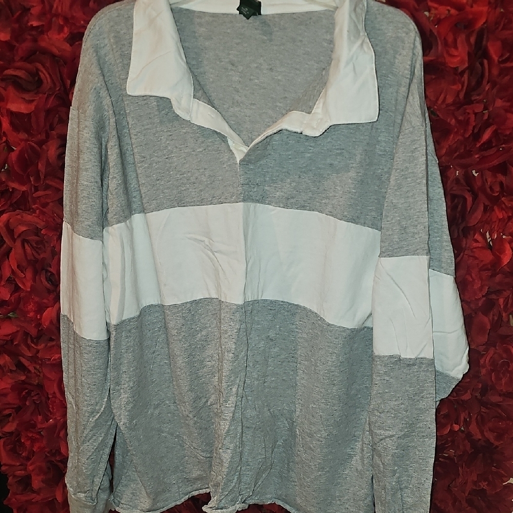 Wild Fable Heather Gray & White Colorblock Rugby Long Sleeve Size Xlarge